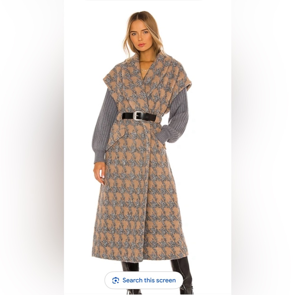 Cinq a Sept Wool Blend Rib Knit Sleeve Houndstooth Coat- Small, New w/Tags